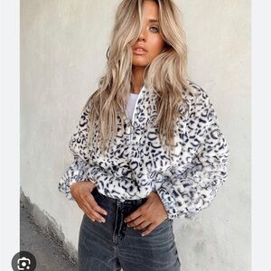Motel Rocks Nero ring pull jacket in white leopard